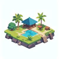 AI generated Isometric 3D Tropical Island Building Icon Clip Art Sticker Decoration Simple Background photo