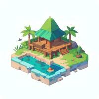 AI generated Isometric 3D Tropical Island Building Icon Clip Art Sticker Decoration Simple Background photo