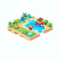 AI generated Isometric 3D Tropical Island Building Icon Clip Art Sticker Decoration Simple Background photo