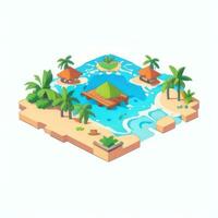 AI generated Isometric 3D Tropical Island Building Icon Clip Art Sticker Decoration Simple Background photo