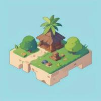 AI generated Isometric 3D Tropical Island Building Icon Clip Art Sticker Decoration Simple Background photo