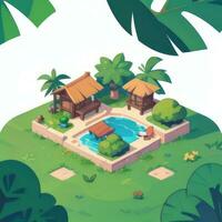 AI generated Isometric 3D Tropical Island Building Icon Clip Art Sticker Decoration Simple Background photo