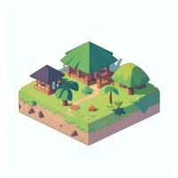 AI generated Isometric 3D Tropical Island Building Icon Clip Art Sticker Decoration Simple Background photo