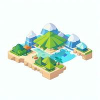 AI generated Isometric 3D Tropical Island Building Icon Clip Art Sticker Decoration Simple Background photo