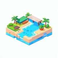 AI generated Isometric 3D Tropical Island Building Icon Clip Art Sticker Decoration Simple Background photo