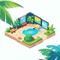 AI generated Isometric 3D Tropical Island Building Icon Clip Art Sticker Decoration Simple Background photo