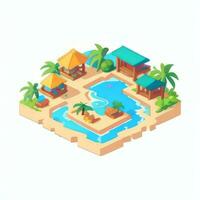 AI generated Isometric 3D Tropical Island Building Icon Clip Art Sticker Decoration Simple Background photo