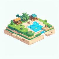 AI generated Isometric 3D Tropical Island Building Icon Clip Art Sticker Decoration Simple Background photo