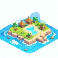 AI generated Isometric 3D Tropical Island Building Icon Clip Art Sticker Decoration Simple Background photo