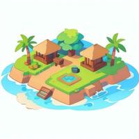 AI generated Isometric 3D Tropical Island Building Icon Clip Art Sticker Decoration Simple Background photo