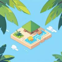 AI generated Isometric 3D Tropical Island Building Icon Clip Art Sticker Decoration Simple Background photo