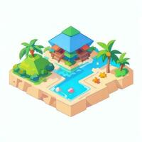 AI generated Isometric 3D Tropical Island Building Icon Clip Art Sticker Decoration Simple Background photo