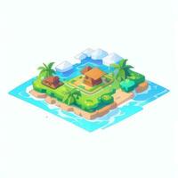 AI generated Isometric 3D Tropical Island Building Icon Clip Art Sticker Decoration Simple Background photo