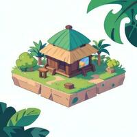 AI generated Isometric 3D Tropical Island Building Icon Clip Art Sticker Decoration Simple Background photo