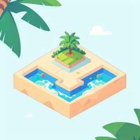 AI generated Isometric 3D Tropical Island Building Icon Clip Art Sticker Decoration Simple Background photo