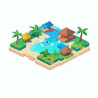 AI generated Isometric 3D Tropical Island Building Icon Clip Art Sticker Decoration Simple Background photo