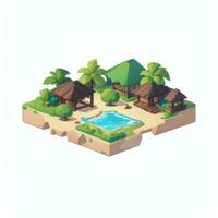 AI generated Isometric 3D Tropical Island Building Icon Clip Art Sticker Decoration Simple Background photo