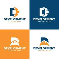 Development Construction Logo Text Word mark design minimal and modern concept with Builder Cap vector