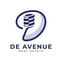 Delaware avenida logo diseño moderno y sencillo concepto para real inmuebles desarrollo vector