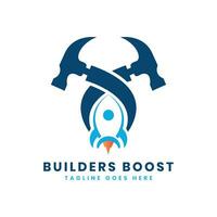Rocket Builder Logo design Modern Design Concept Rocket and Hammer vector