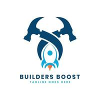 Rocket Builder Logo design Modern Design Concept Rocket and Hammer vector