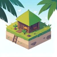 AI generated Isometric 3D Tropical Island Building Icon Clip Art Sticker Decoration Simple Background photo