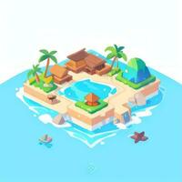 AI generated Isometric 3D Tropical Island Building Icon Clip Art Sticker Decoration Simple Background photo