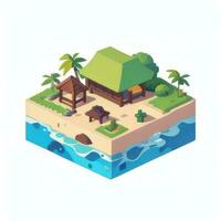 AI generated Isometric 3D Tropical Island Building Icon Clip Art Sticker Decoration Simple Background photo