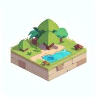 AI generated Isometric 3D Tropical Island Building Icon Clip Art Sticker Decoration Simple Background photo