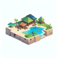 AI generated Isometric 3D Tropical Island Building Icon Clip Art Sticker Decoration Simple Background photo