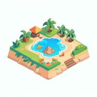 AI generated Isometric 3D Tropical Island Building Icon Clip Art Sticker Decoration Simple Background photo