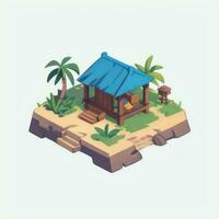 AI generated Isometric 3D Tropical Island Building Icon Clip Art Sticker Decoration Simple Background photo