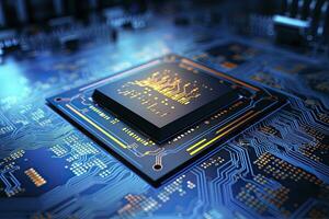 AI generated Futuristic central processor unit. Powerful Quantum CPU motherboard. AI Generated photo