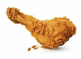 AI generated Fried chicken leg falling in the air isolated on a white background. AI Generated. photo