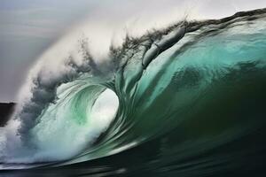 AI generated Extreme close up of thrashing emerald ocean waves. AI Generated photo