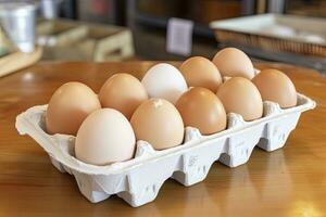 AI generated Close up of open carton of fresh store bought white eggs. AI Generated photo