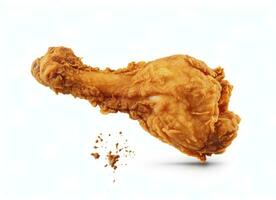 AI generated Fried chicken leg falling in the air isolated on a white background. AI Generated. photo