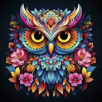 AI generated Multicolored mandala owl coloring page for adults. AI Generated photo