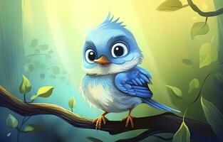 AI generated Cute little bird with a  nature background.  AI Generated. photo