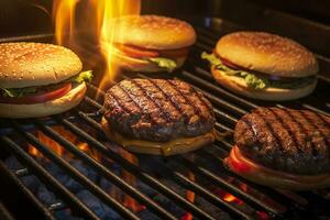 AI generated Hamburgers on the grill. AI Generated photo