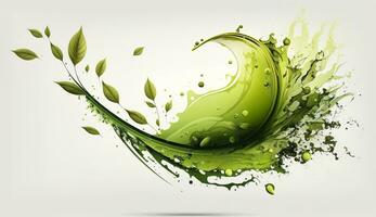 AI generated Green herbal tea wave splash with leaves flow. AI Generated photo