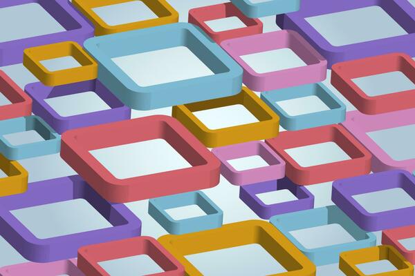 Abstract background of three-dimensional interlocking squares. 3D shapes arranged in a row