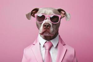 AI generated Pink colored dog on Pink Background. AI Generated photo