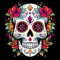 AI generated Mexican roses skull. Mexican roses skull. Dia de los muertos shugar colorful head. AI Generated photo