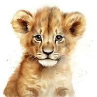 AI generated Watercolor Baby Lion. AI Generated photo