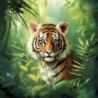 AI generated Watercolor Tiger for kids. AI Generated photo