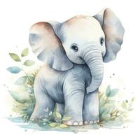 AI generated Watercolor Baby Elephant. AI Generated photo