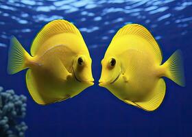 AI generated Two yellow tangs, face to face.  AI Generated. photo