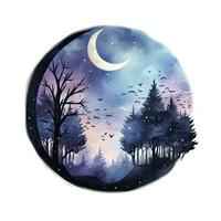 AI generated Forest moon silhouette with fairy shining in the night sky on a white background. AI Generated photo