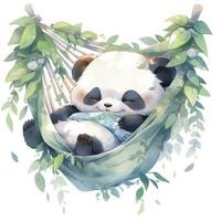 AI generated A sleepy baby panda in a hammock. watercolor illustration. AI Generated photo